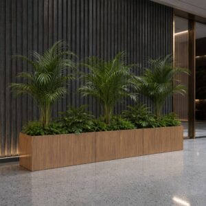 אדנית Horizon inox מלבנית – פלדת אל-חלד למרפסת ולגינה | 104X50X47 ס"מ